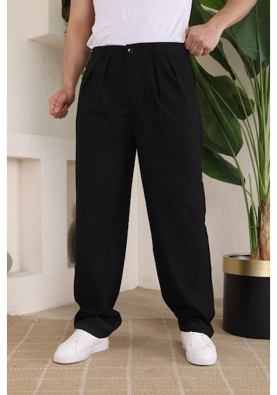 Etiler Collection Erkek Beli Lastikli Pileli Baggy Pantolon Siyah