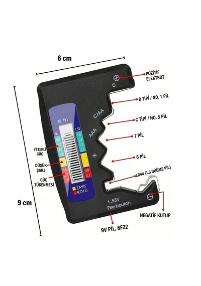 Evrensel Dijital Pil Test Cihazı Aa, Aaa, C, D, N, 9v Ve Düğme Pil Uyumlu Mini Pil Kapasite &amp