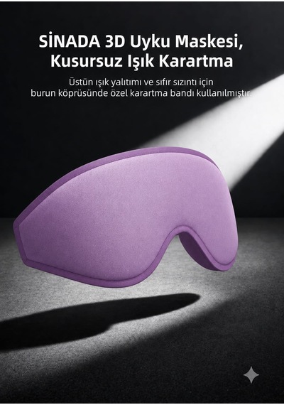 Premium 3d Uyku Göz Maskesi, %100 Işık Engelleme, Hafızalı Köpük Uyku Bandı Açık Mor