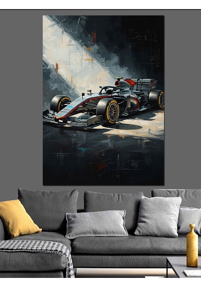 Ahşap Tablo Yarış Pistinde Hızlanan F1 Arabası