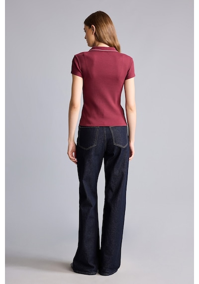 Defacto Slım Fıt Kaçık Yaka Basic Fitilli Kısa Kollu Bordo Polo Tişört G8735ax26spbr115 Bordo-br115