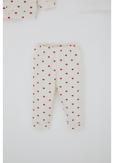 Breeze Kız Bebek Bodyli 3 Lü Takım Kalp Desenli Önden Çıtçıtlı 4 Ay-1 Yaş, Krem