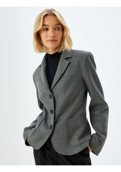 Koton Blazer Ceket Kruvaze Ters Yaka Cepli Düğmeli Gri 5wak50094uw Gri