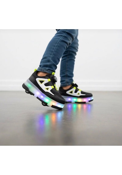 Tekiner Patenli Işıklı Tekerlekli Modern Spor Ayakkabı Siyah