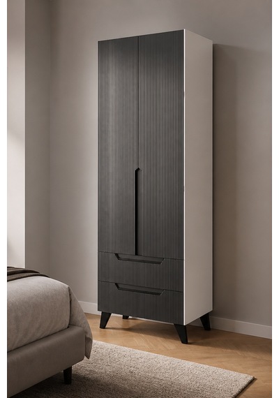 Hera İki Kapaklı İki Çekmeceli Modern Gardırop Beyaz-antrasit Beyaz - Antrasit Hera İki Kapaklı İki Çekmeceli Modern Gardırop Beyaz-antrasit Beyaz - Antrasit