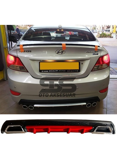 Hyundai Accent Blue Difüzör Arka Tampon Eki 2 Egzoz Çıkışlı Kırmızı Lüx Tip