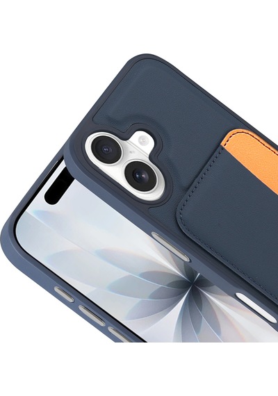 İphone 16 Uyumlu Kartlıklı Süni Deri X-kart Cüzdan Silikon Kapak Lacivert