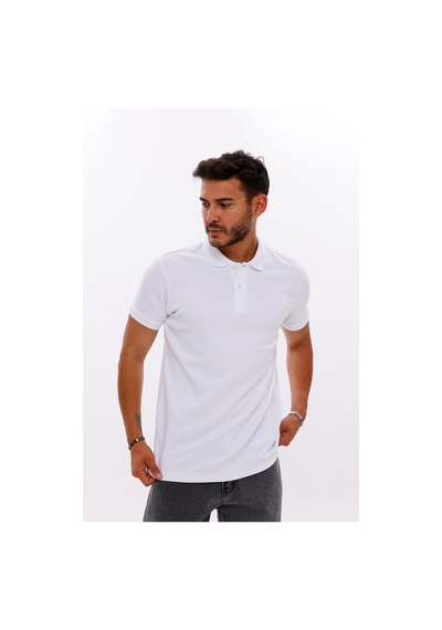 Erkek Polo Yaka Doubleface Tshırt Beyaz