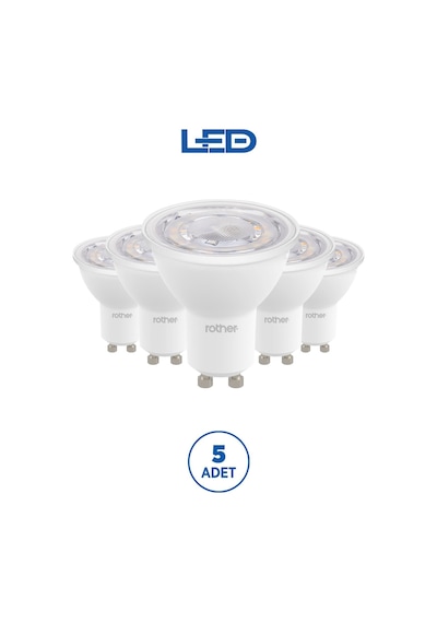 Rtl11101-5 Rother Gu10 Led Spot Ampul 6w 540 Lümen 6000k Beyaz Işık Enerji Tasarruflu Ampul 5 Adet