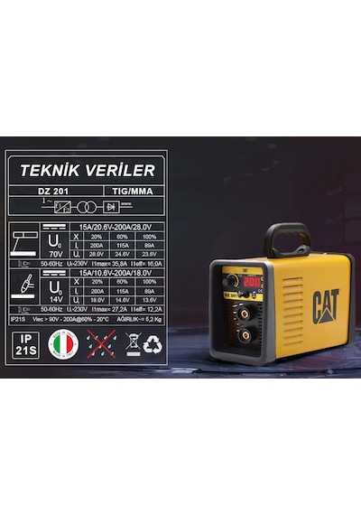 Cat Dz201 200 Amper Tıg Lıft/mma Çanta Tipi Profesyonel Dijital İnverter Kaynak Makinesi