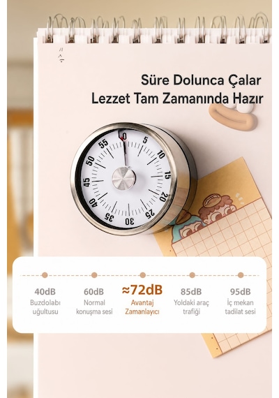 Gri Metal Mekanik Mıknatıslı Klasik Zilli Mutfak Zamanlayıcı Timer Thr395by