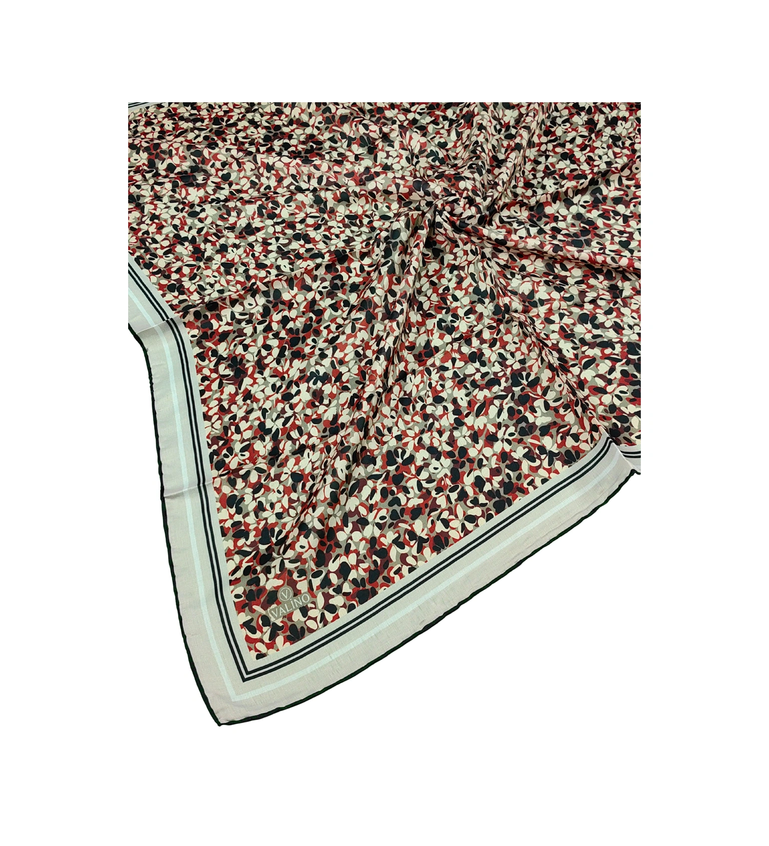 Mim Eşarp Valino Çiçek Desenli Şifon Eşarp 90x90 Cm KOYU YEŞİL