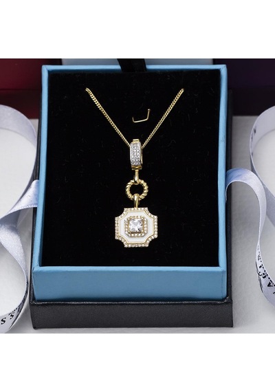 5mm Kare Zirkon Taşlı Beyaz Mineli Gold Rengi Gümüş Kadın Kolye Gold