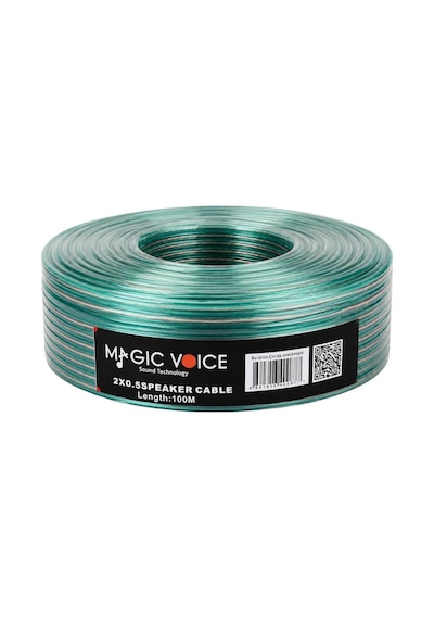 Magicvoice Mv-29557 Kalın 2x0.50mm Şeffaf Yeşil Çizgili 100metre Hoparlör Kablosu