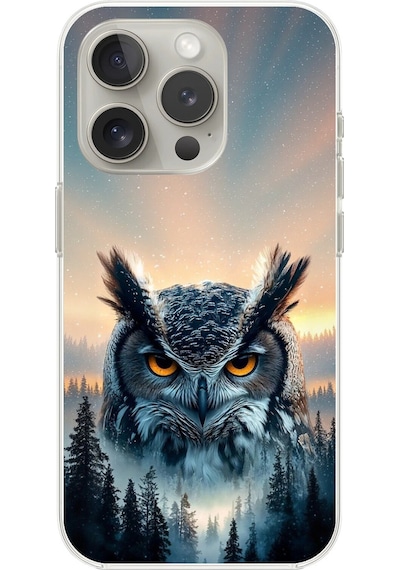 Apple Uyumlu iPhone 13 Pro Şeffaf Kılıf Baykuş Tasarımlı