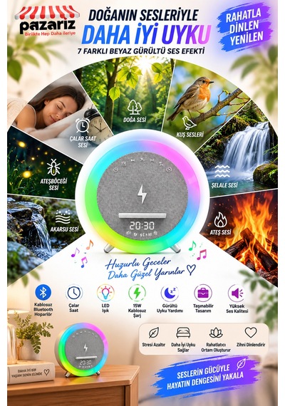 Taşınabilir Çalar Saat Bluetooth Hoparlör 15w Kablosuz Şarj Led Işık, Beyaz Gürültü Uyku Yardımı, Müzik Çalar, Dijital Alarm Saat, Rgb Gece Lambası Taşınabilir Çalar Saat Bluetooth Hoparlör 15w Kablosuz Şarj Led Işık, Beyaz Gürültü Uyku Yardımı, Müzik Çalar, Dijital Alarm Saat, Rgb Gece Lambası