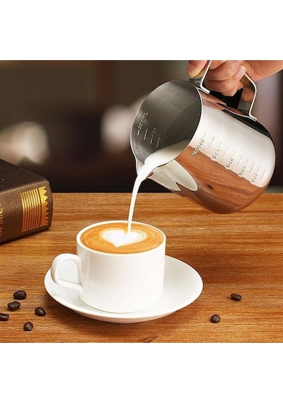 Paslanmaz Çelik Sütlük - Barista Süt Isıtıcı & Köpürtücü Latte Art Pitcher Küçük & Büyük Boy Seçenekli, Ocak Üstü Çelik Süt Potu 550 Ml