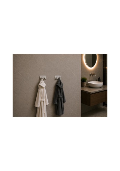 Dikdörtgen İkili Modern Banyo Askılık 96 Mm Paslanmaz Çelik Delmeden Yapışkan Montaj Inox