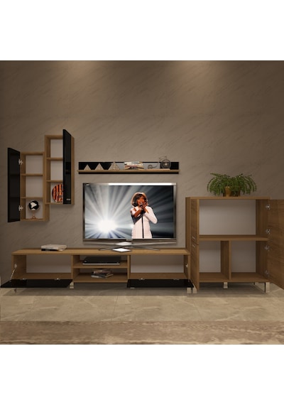 Decoraktiv Eko 6 Mdf Dvd Krom Ayaklı Tv Ünitesi Tv Sehpası Pera - Siyah