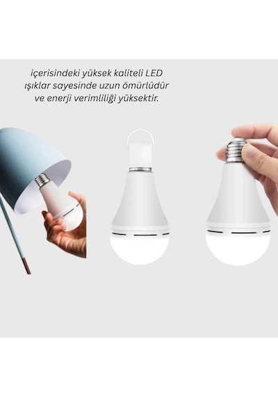 Acil Durumlar İçin Şarjlı Led Ampul 6400k Soğuk Beyaz 30 Watt Yeni Nesil