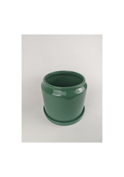 Drum Seramik Saksı Parlak Yeşil Jade Green Çap:18cm Yük:16cm Tabaklı