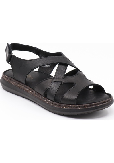 Nesilshoes Nesil Shoes Mns 154 Siyah Hakiki Soft Deri Kadın Sandalet