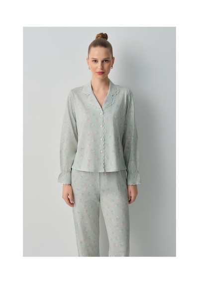 Suwen Julia Pamuklu Gömlek Yaka Pijama Takımı Wsh1051000955 Yeşil