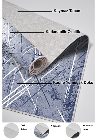 Dekoreko Kaymaz Taban Djt Salon Halısı Trend Modern M5003 Mavi