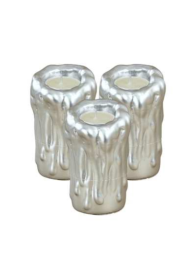 Mumluk Şamdan 3 Adet Tealight Uyumlu Üçlü Büyük Erimiş Mum Model - Gümüş
