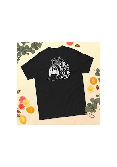 Wildstyle Find Yourself Kendini Keşfet Dağ Kamp Doğa Baskılı Unisex Pamuklu Tişört Siyah