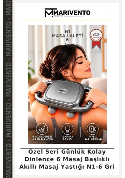 Özel Seri Günlük Kolay Dinlence 6 Masaj Başlıklı Akıllı Masaj Yastığı N1-6 Gri
