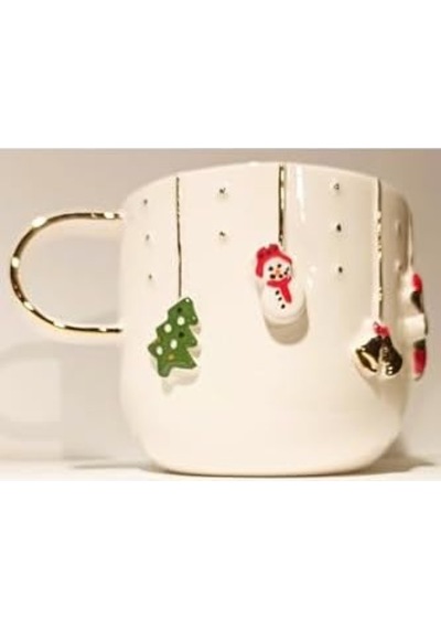 Celine&apos S Wonders Kabartmalı 24 Ayar Altın Dekorlu El Yapımı Kupa 300 Ml Yılbaşı Kupa Christmas Mug Yılbaşı Fincan 1 Adet Açık Ahşap