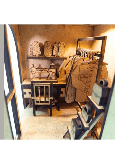 Tailor Shop Book Nook Ahşap Maket Seti Terzihane Miniatür Kitaplık Dekoru Dıy