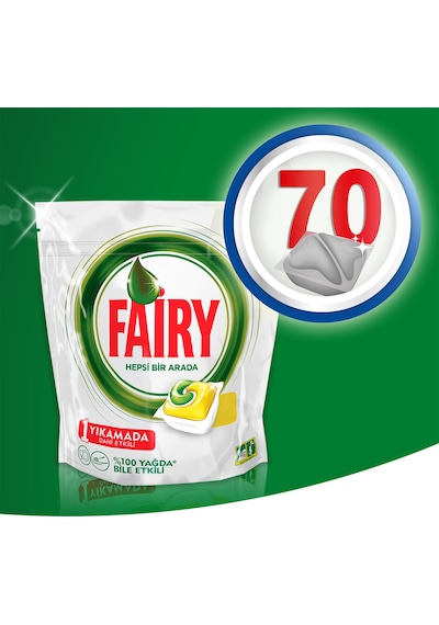 Fairy Hepsi Bir Arada Limon Kokulu Bulaşık Makinesi Deterjanı 2 x 70 Tablet