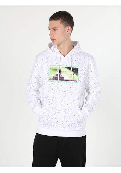 Colin's Colins Regular Fit Kapüşonlu Baskılı Beyaz Erkek Sweatshirt Cl1060038 Beyaz