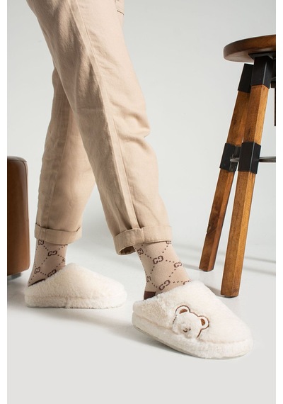 Kışlık Peluş Ayıcık Desenli Sessiz Ortopedik Taban Çeyiz Misafir Ev Terliği Set Krem Kışlık Peluş Ayıcık Desenli Sessiz Ortopedik Taban Çeyiz Misafir Ev Terliği Set Krem
