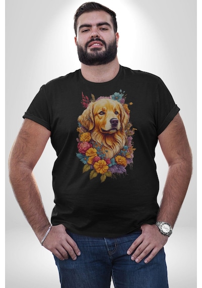 Golden Çiçekli Baby Face Unisex Unisex Siyah Organik Baskılı T-shirt Penye Yüksek Kalite Siyah