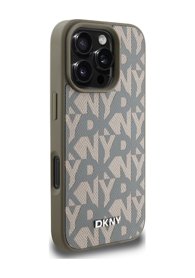 Apple Uyumlu iPhone 16 Pro Max Kılıf Dkny Lisanslı M-safe Şarj Özellikli 3d Yazılı Grid Pattern Kapak Gri