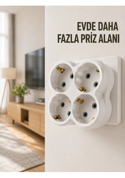 4 Lü Priz Çoğaltıcı Kablosuz Duvar Tipi Direkt Prize Takılan Priz Çoklayıcı 1
