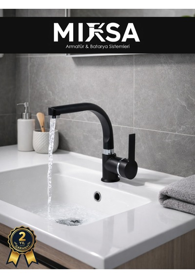 Siyah-krom Armut Balıksırtı Borulu Banyo Lavabo Bataryası Çeşmesi Musluğu Çift Su Girişli
