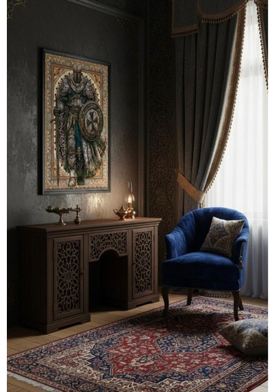 Raschel Home Premium Kumaş Halı Çerçeveli Tablo Halı Dokulu Özel Çerçeveli Yeşil 70 X 100 Çok Renkli