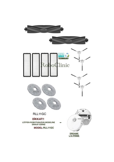 Dreame L10 Prime Robot Süpürge Uyumlu Yedek Fırça, Hepa Filtre, Mop Seti-14 Parça