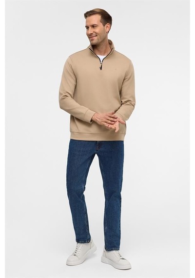 Süvari Bej Regular Düz Yarım Balıkçı Yaka Sweatshirt Bej