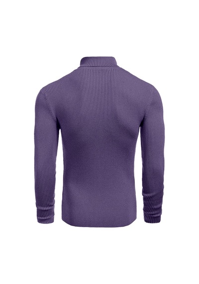 Polızeı Erkek Slim Fit Boğazlı Triko Kazak Esnek Dokulu Lila
