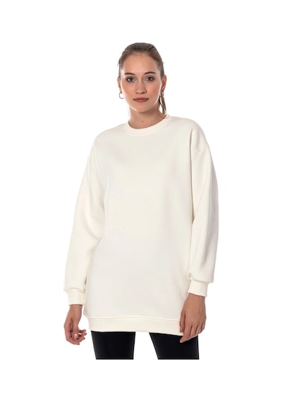Startmore Caya Kadın Ekru Renk Uzun Kesim Basic Örme Sweatshirt Cy84197 Beyaz Beyaz