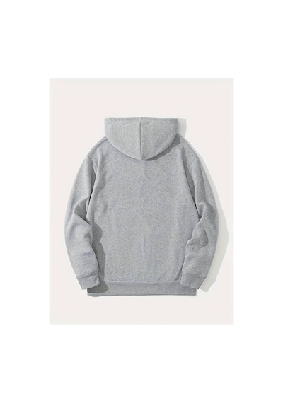 Medinenur İskambil Kart Desenli Kapüşonlu Sweatshirt Gri