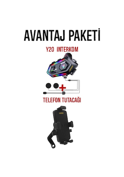 Y20 Kask Kulaklık İnterkom + Motosiklet Telefon Tutacağı