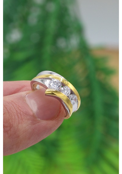 Midyat Nurtaş Gümüş Kristal Kesim Gold Kaplama 925 Ayar Gümüş Üçtaş Yüzük 201022857 Midyat Nurtaş Gümüş Kristal Kesim Gold Kaplama 925 Ayar Gümüş Üçtaş Yüzük 201022857