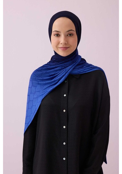 İmannooor Kafes Gri Degrade Supreme Şal 70x175 Lacivert