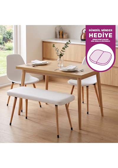 Vilinze Eames Sandalye-bank Avanos Ahşap Mdf Mutfak Masası Takımı - 70x120 Cm Beyaz Vilinze Eames Sandalye-bank Avanos Ahşap Mdf Mutfak Masası Takımı - 70x120 Cm Beyaz